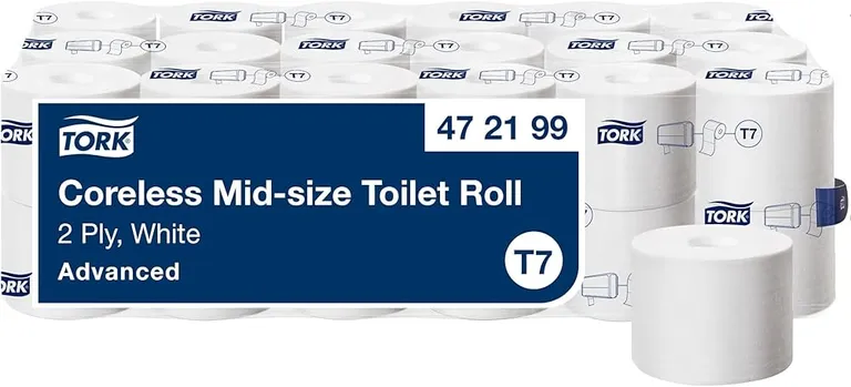 Tork Mid-size Toa Hylsefri, 2-lags hvit 36 rull/krt 472199